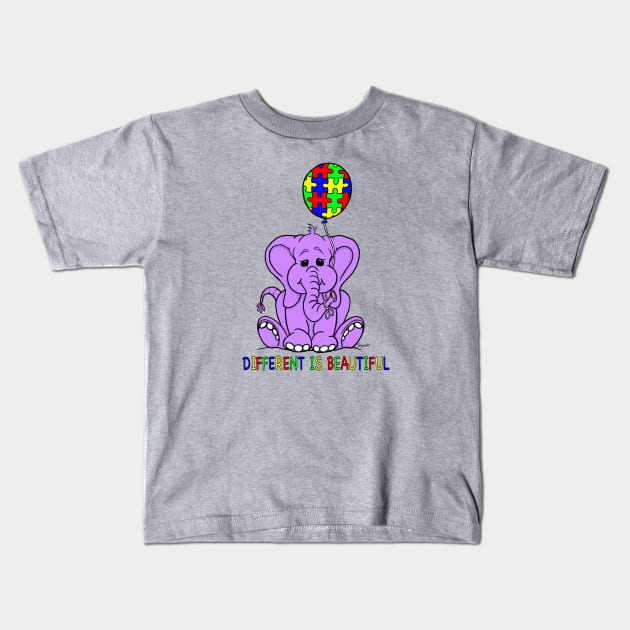 Autism Awareness Baby Purple Elephant DIFFERENT IS BEAUTIFUL Kids T-Shirt by ScottyGaaDo